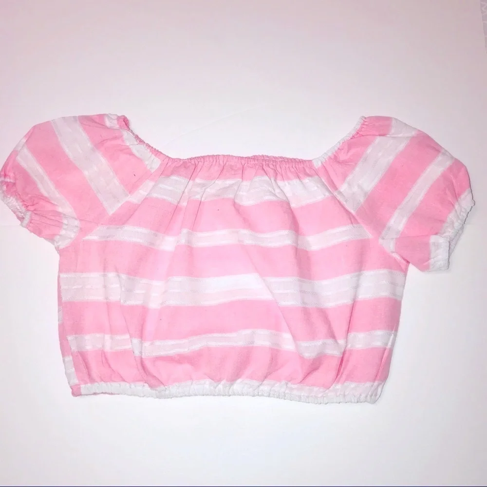 Francesca’s Helene Pink Striped Crop Top Size Large - Picture 4 of 8